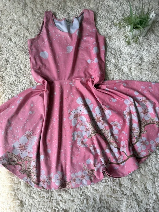 Sleeveless Pink Floral Fit-and-Flare spring Japanese blossom Midi Dress - Picture 3 of 6